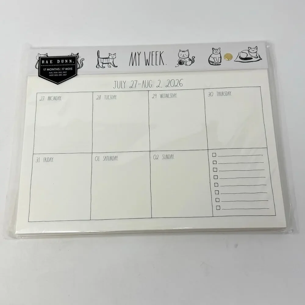Rae Dunn My Week 17 Month Planner Aug 2026-Dec 2027 Cat Desk Weekly Organizer